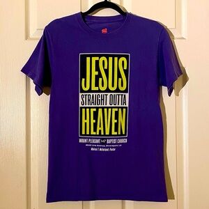 Vintage Y2K Jesus Straight Outta Heaven Christian Church Tee